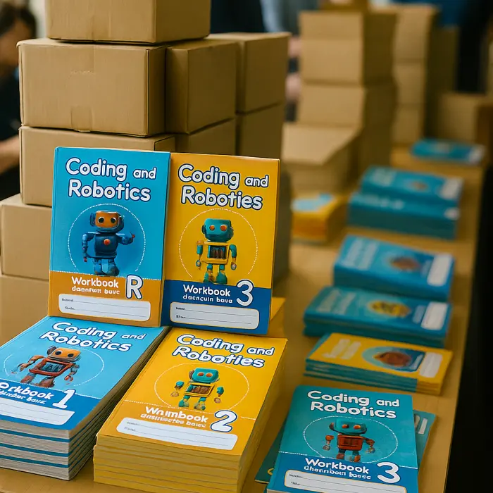 Bulk print delivery of Botshop Grade R–3 robotics and coding workbooks